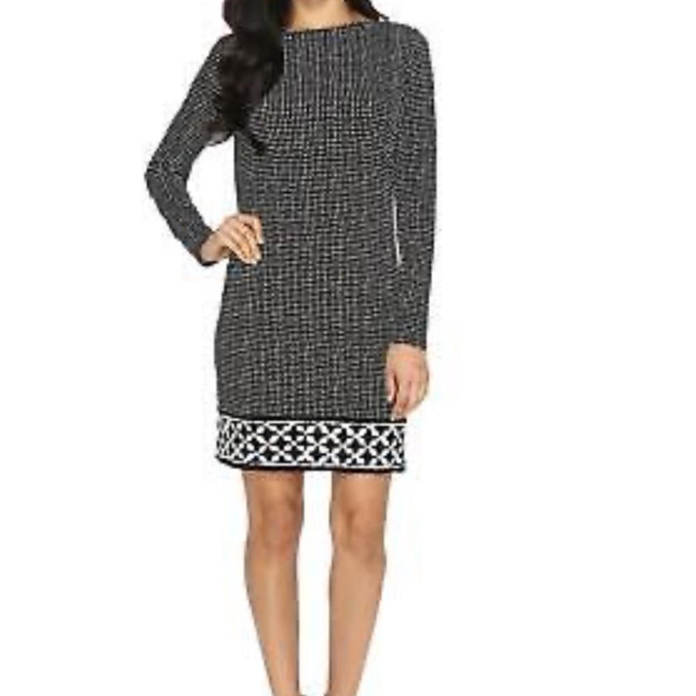 NWOT Michael Kors | Nezla Long Sleeve Shift Dress | Black & White | Size Small